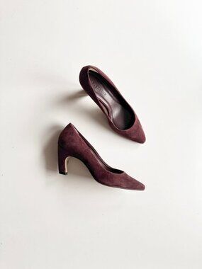 NWD EVERLANE The Banana Heel Maroon Red Suede Leather Pointed Toe Pumps, Size 6